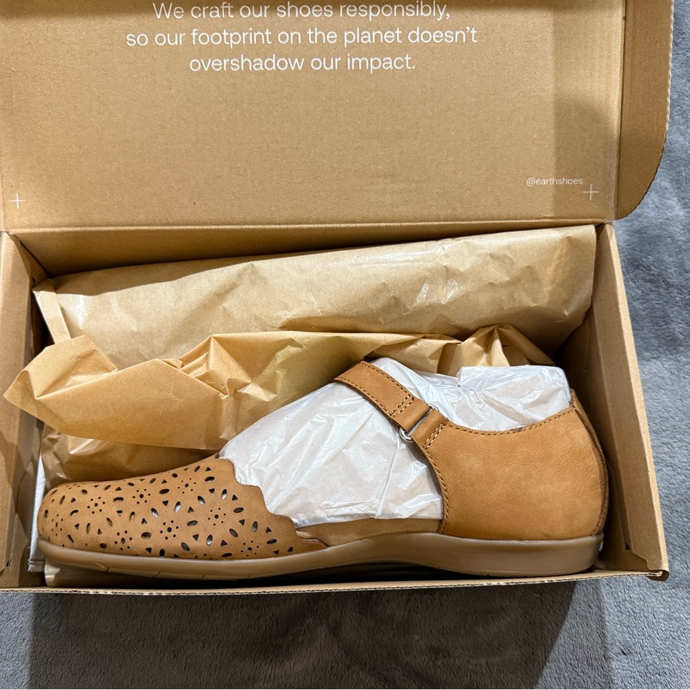 Earth Origin-Tan Earth Leather Perforated Mary Janes-Brynn